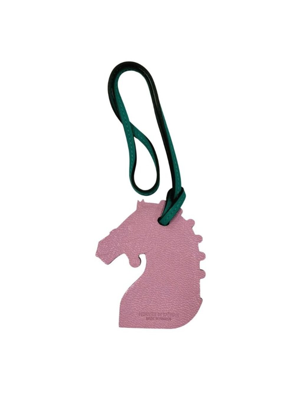 Hermes Horse Motif Leather Charm Bag Animal Green Pink
